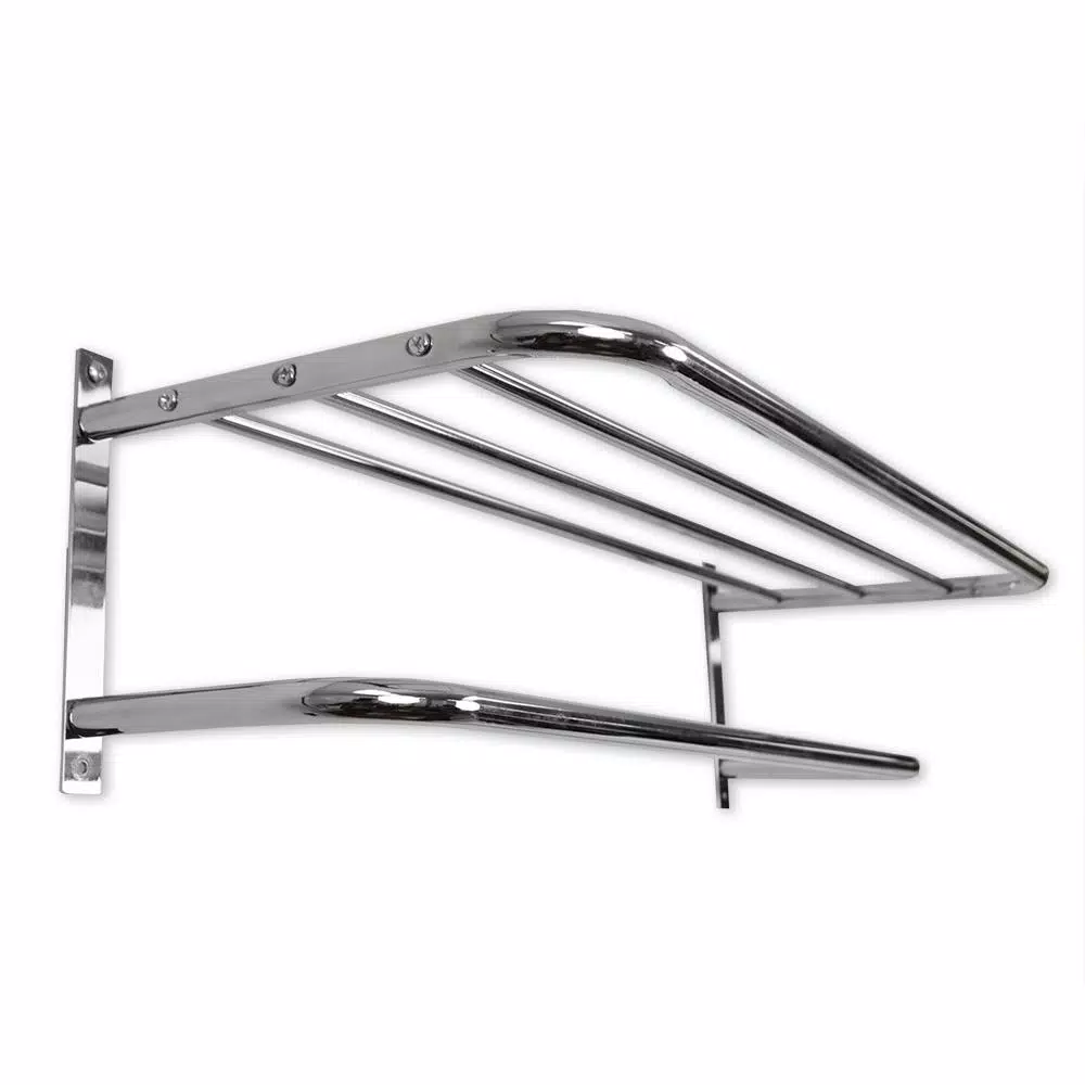 Unbranded Chrome Plated Steel 1-Bar Wall Mount Towel Rack and Bathroom Shelf