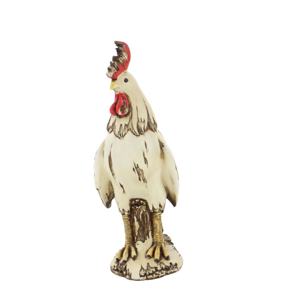 LITTON LANE 15 in. Rooster Decorative Sculpture - White, Red, and Brown Farmhouse Statuary