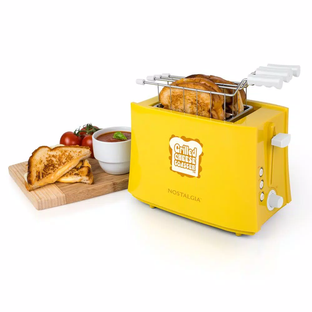 Nostalgia 4-Slice Yellow Wide Slot Grilled Cheese Toaster with Removable Baskets