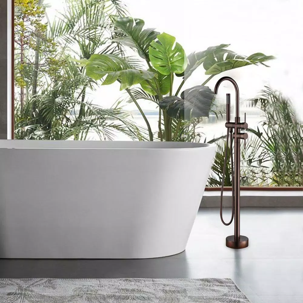 Vanity Art 46 in. Freestanding Single Handle Claw Foot Tub Faucet with Hand Shower, Oil Rubbed Bronze