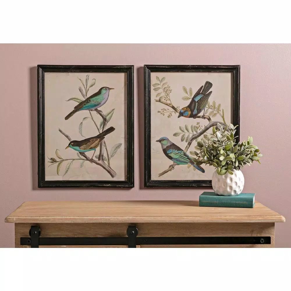 IMAX Maisly Bird Wall Decor Set of 2 - Art Deco Wood Grain Picture Frames