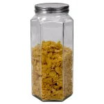 Unbranded 61 oz. Large Hexagon Glass Canister with Brushed Stainless Steel Twist-On Lid thumbnail 2