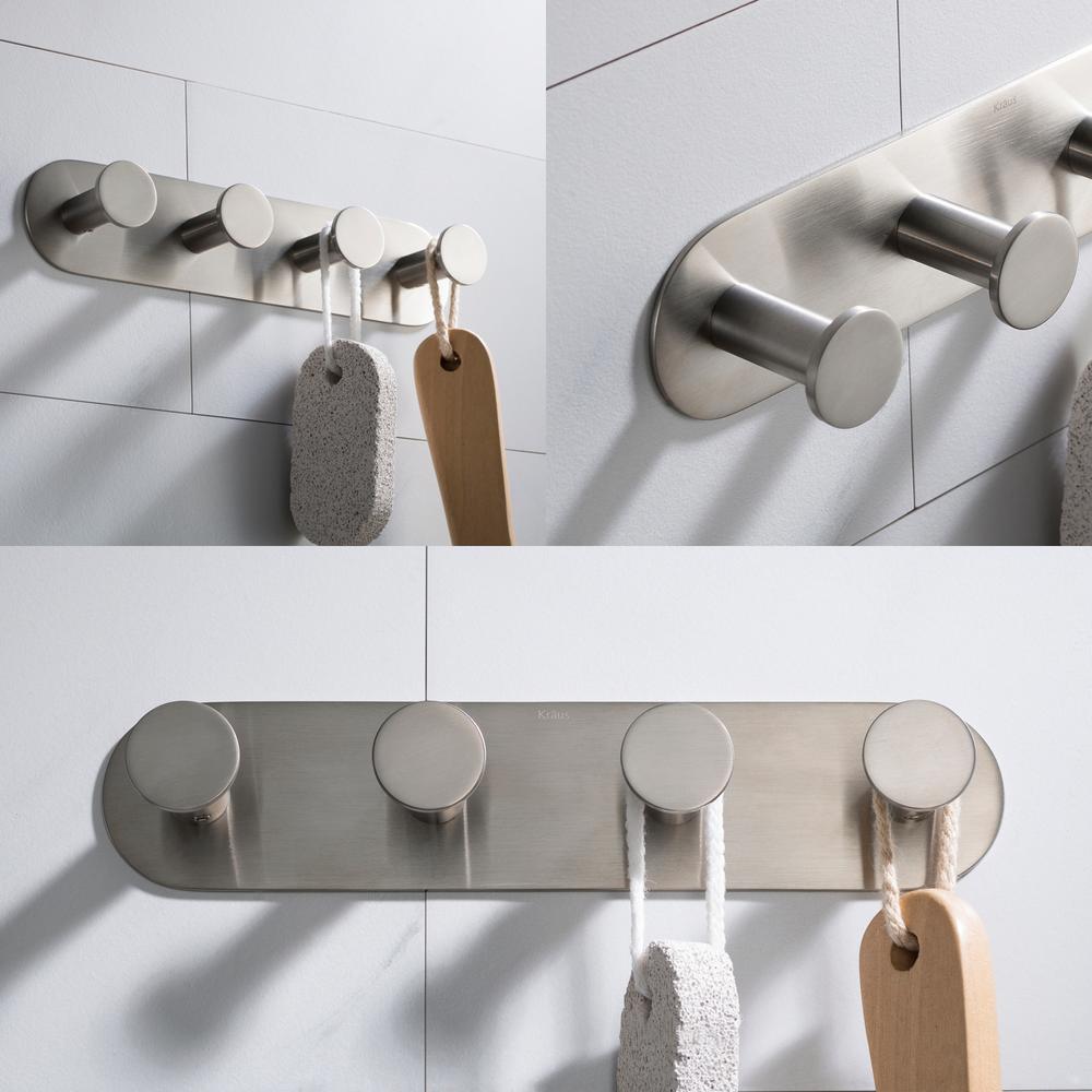 KRAUS Elie 4-Hook Bathroom Robe and Towel Rack, Brushed Nickel