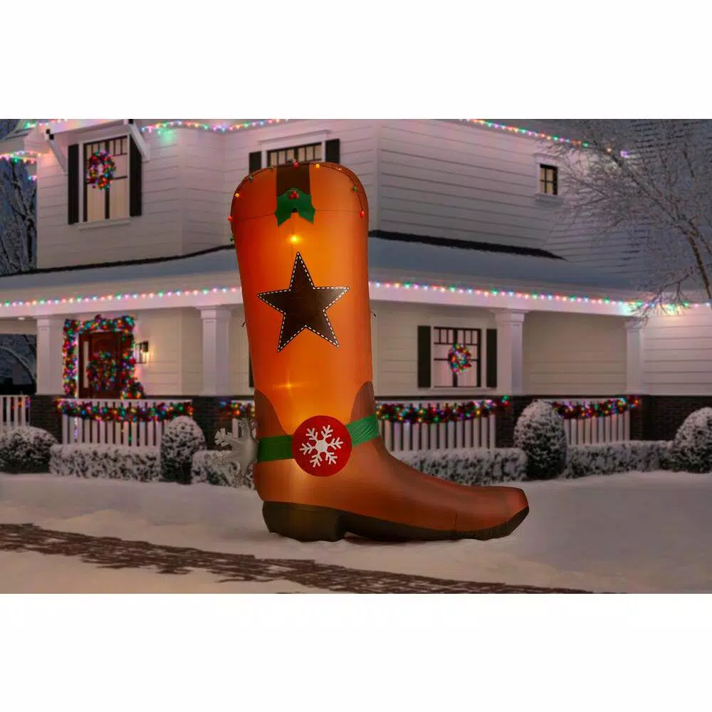 Home Accents Holiday 11 ft Giant LED Inflatable Cowboy Boot Christmas Yard Decoration