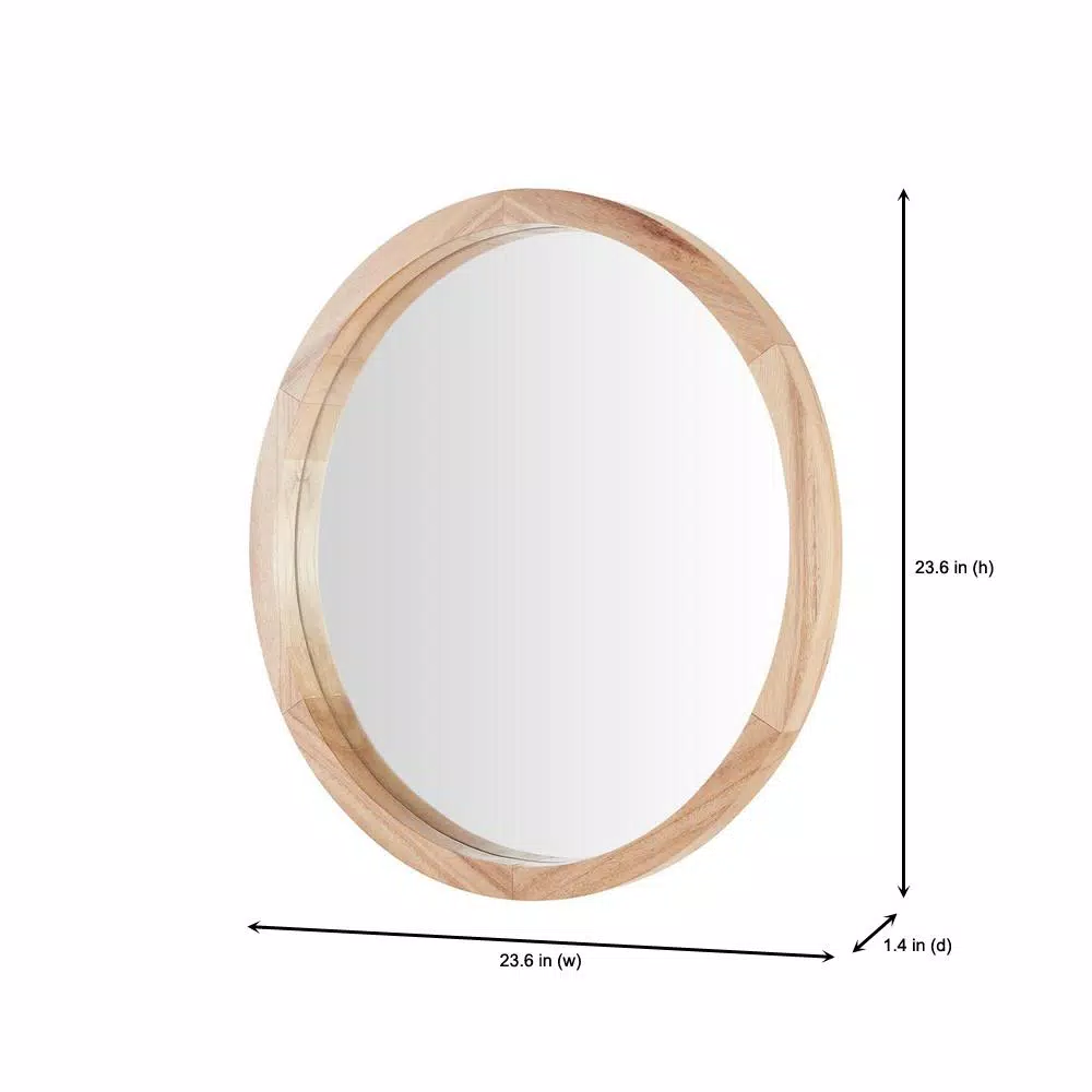 Home Decorators Collection Round Natural Wood Accent Mirror, Brown, 24 in.