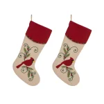 Glitzhome 21 in. Red Cardinal Embroidered Christmas Stockings, Polyester & Linen Blend (2-Pack) thumbnail 1
