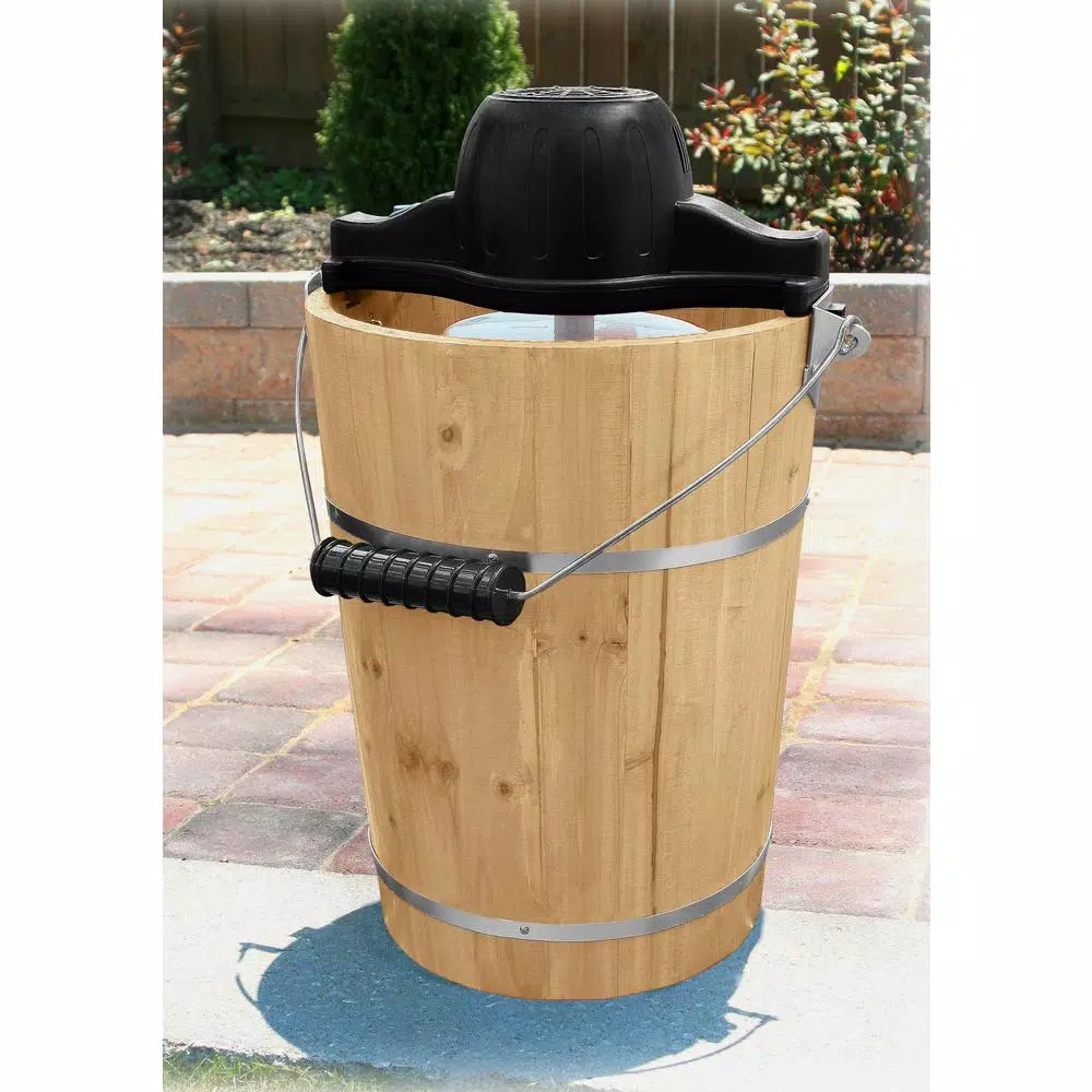 AmeriHome 6 Qt. Old Fashioned Ice Cream Maker with Pine Tub, Ice Crusher, and Mixing Paddle