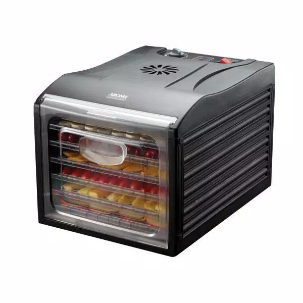 AROMA Professional 6-Tray Food Dehydrator with Adjustable Thermostat and Drip Tray, Black
