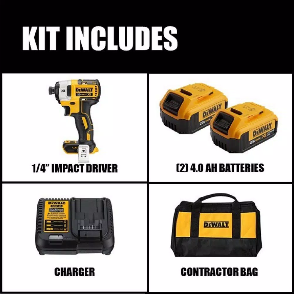 DEWALT 20V MAX XR Brushless 3-Speed 1/4 in. Impact Driver Kit with (2) 4.0 Ah Batteries & Bonus Reciprocating Saw