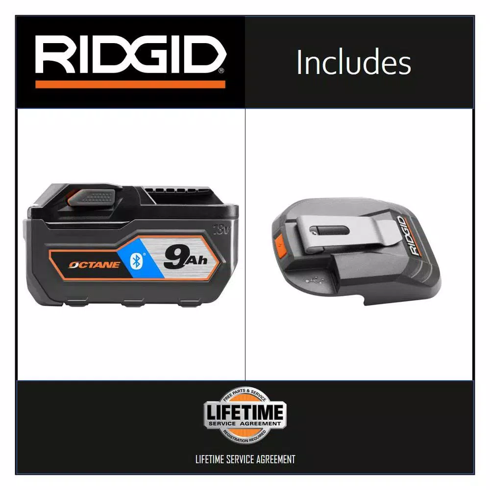 RIDGID 18V OCTANE 9.0 Ah Bluetooth Lithium-Ion Battery & USB Portable Power Source Combo Kit