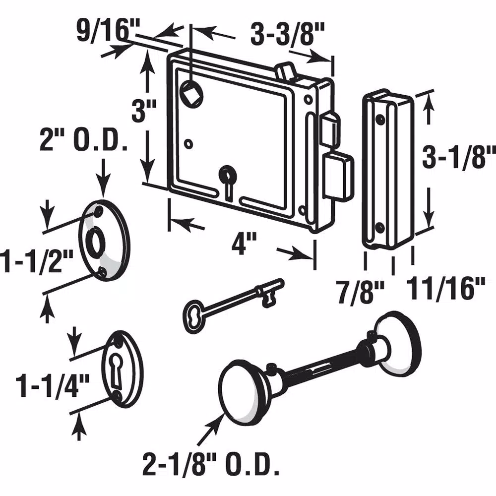 Prime-Line Horizontal Bit Key Lock Set with Brass Plated Knobs, Black Housing, 3-3/8 in. Backset