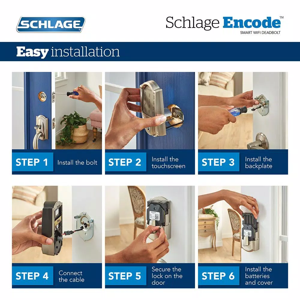 Schlage Encode Smart WiFi Deadbolt with Alarm, Satin Nickel