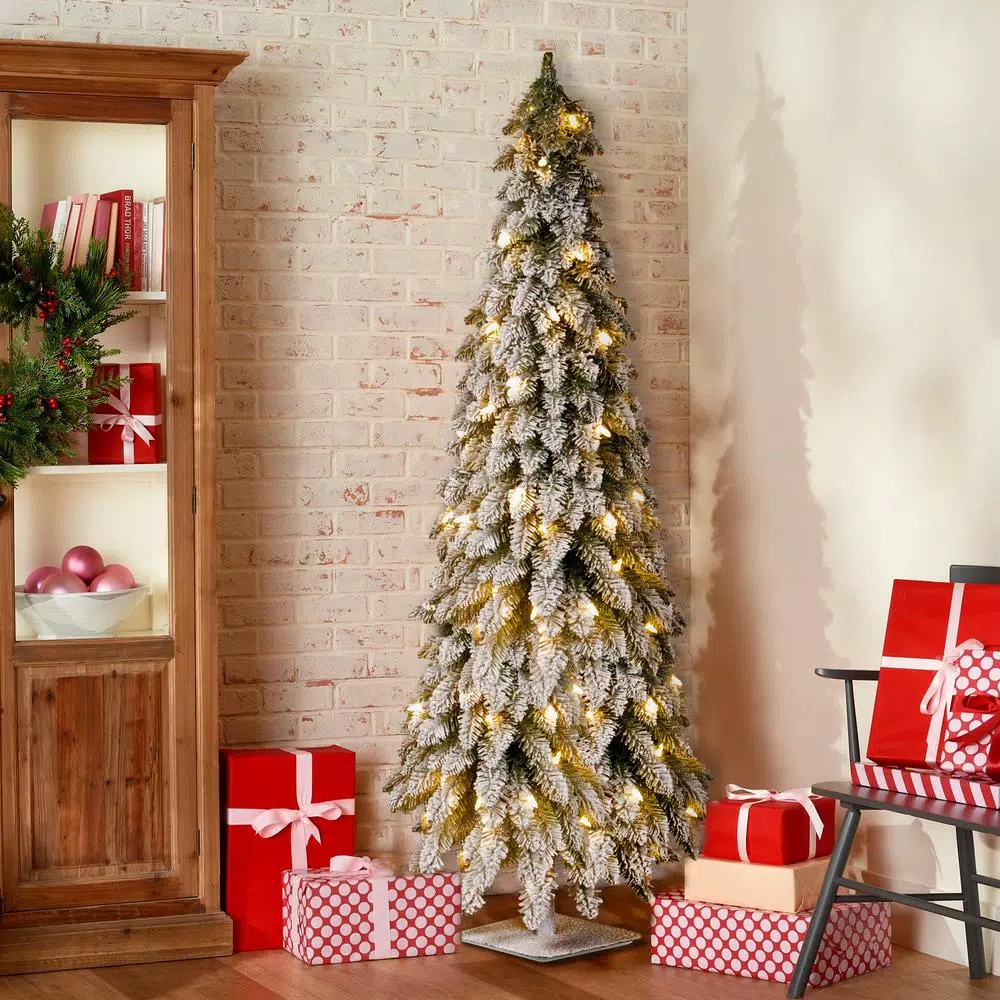 National Tree Company Forestree 5 ft. Slim Artificial Snowy Christmas Tree with 200 Clear Lights