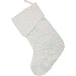 VHC Brands Arielle 15 in. Coastal Christmas Stocking - White Cotton with Metallic Silver Thread & Blue Aquatic Motif thumbnail 1