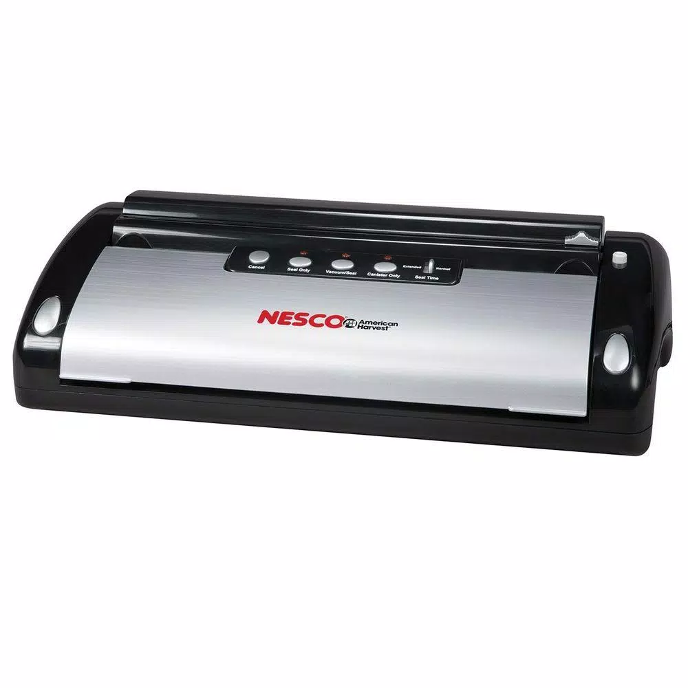 Nesco VS-02 Black Food Vacuum Sealer with Built-in Bag Cutter and Roll Storage