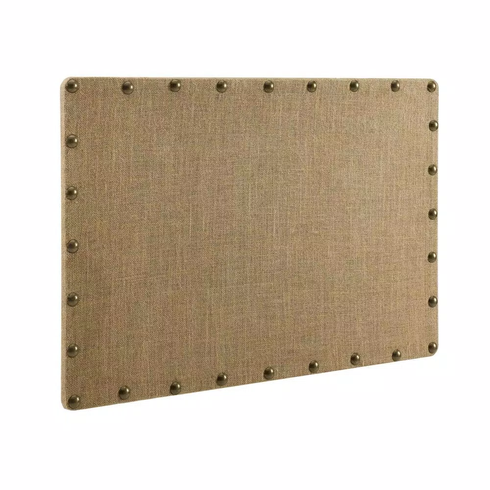 Unbranded Burlap Covered Cork Memo Board with Antique Bronze Nailhead Trim, 24 x 36 in.