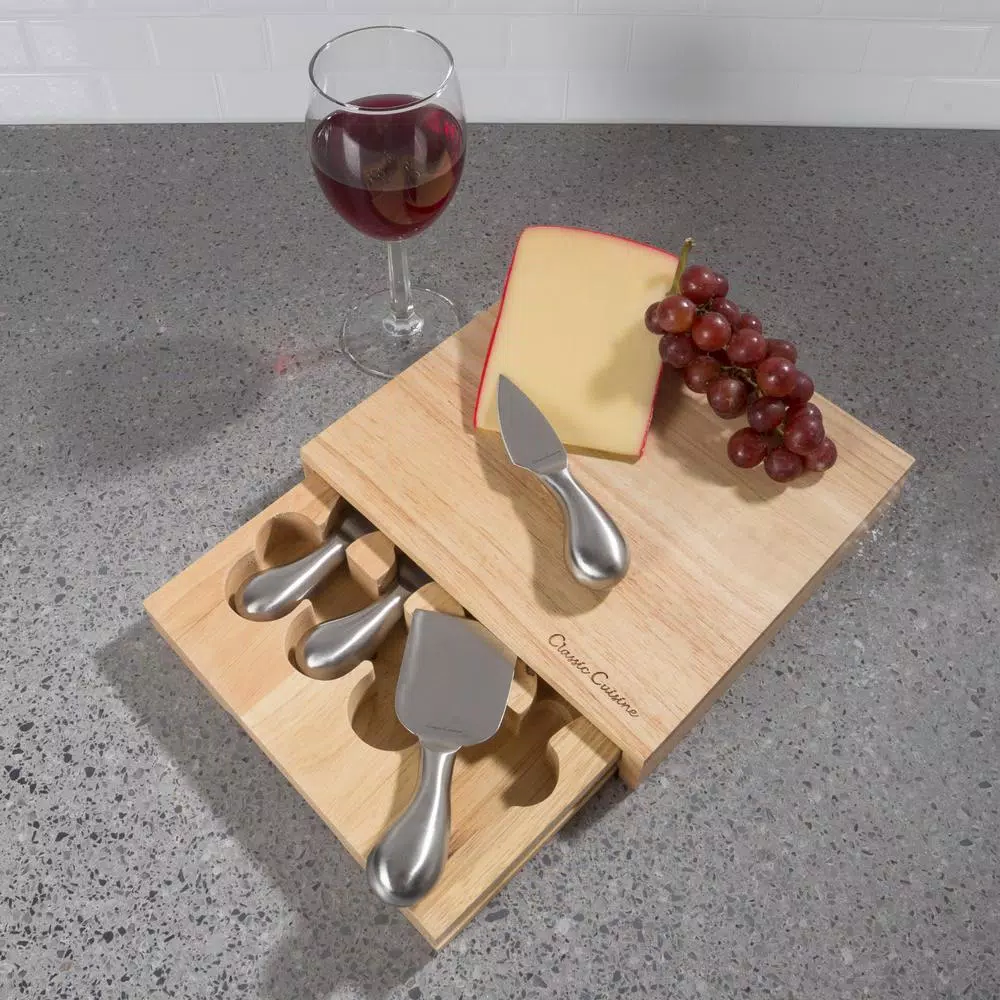 Classic Cuisine 5-Piece Wooden Cheese Board Set with Stainless Steel Tools