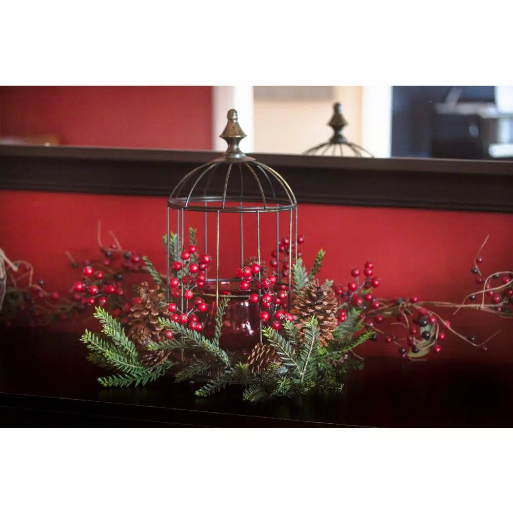 Nearly Natural Pine Berry Birdhouse Candelabrum Holiday Indoor Tabletop Decor