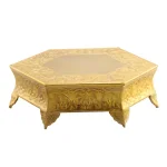Benzara 14 in. Gold Hexagonal Metal Wedding Cake Stand with Hammered Center thumbnail 1