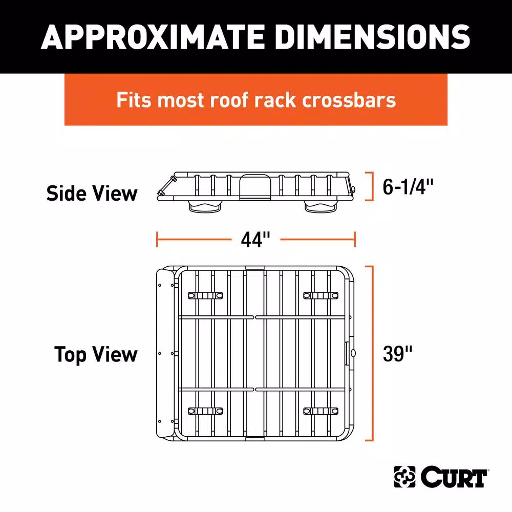 CURT Roof Mounted Cargo Basket, Steel Construction, Black Powder Coat