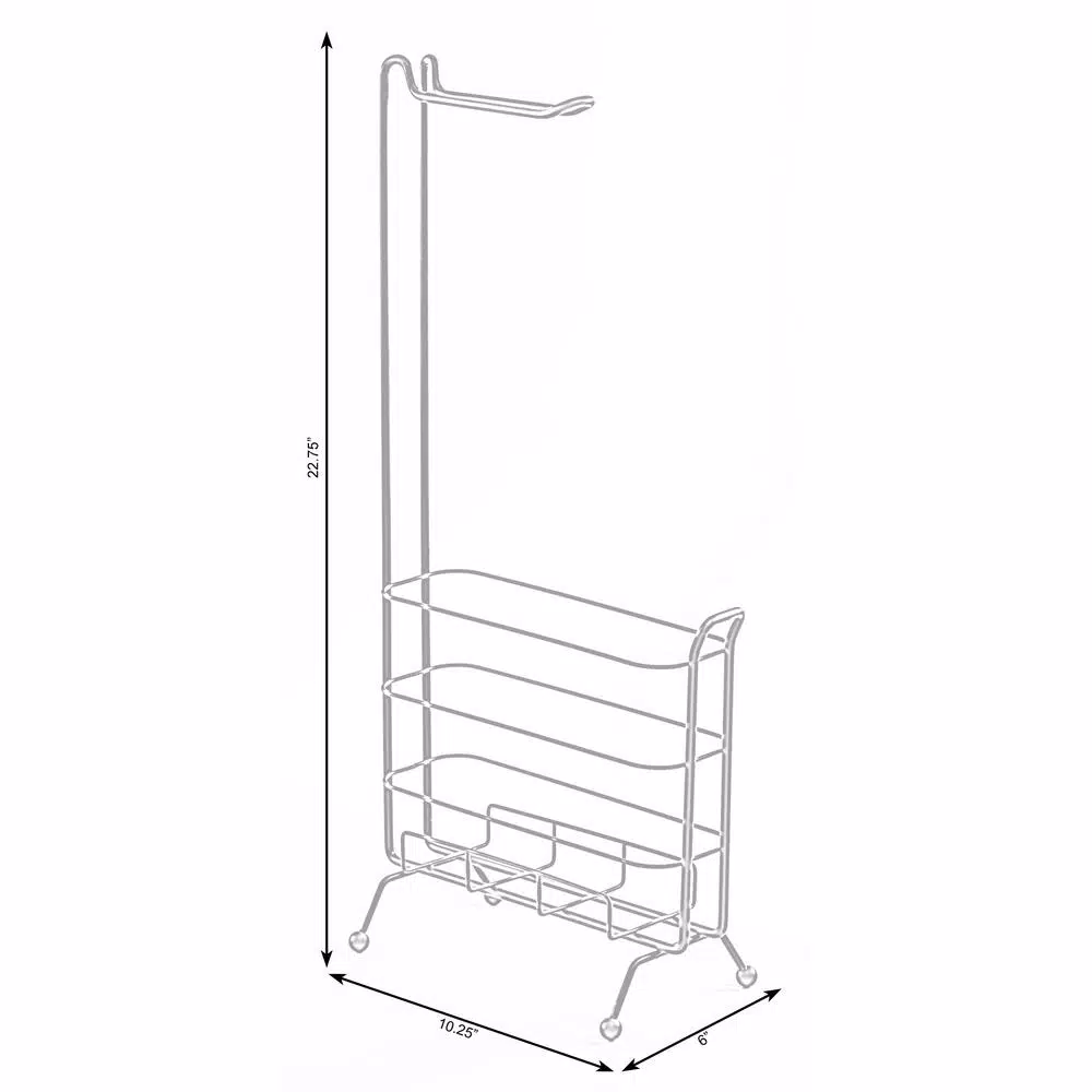 Basicwise Black Metal Toilet Paper Holder and Magazine Rack, Freestanding Dual-Purpose Bathroom Storage
