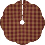 VHC Brands 48 in. Burgundy Check Red Primitive Christmas Tree Skirt with Scalloped Edge thumbnail 1