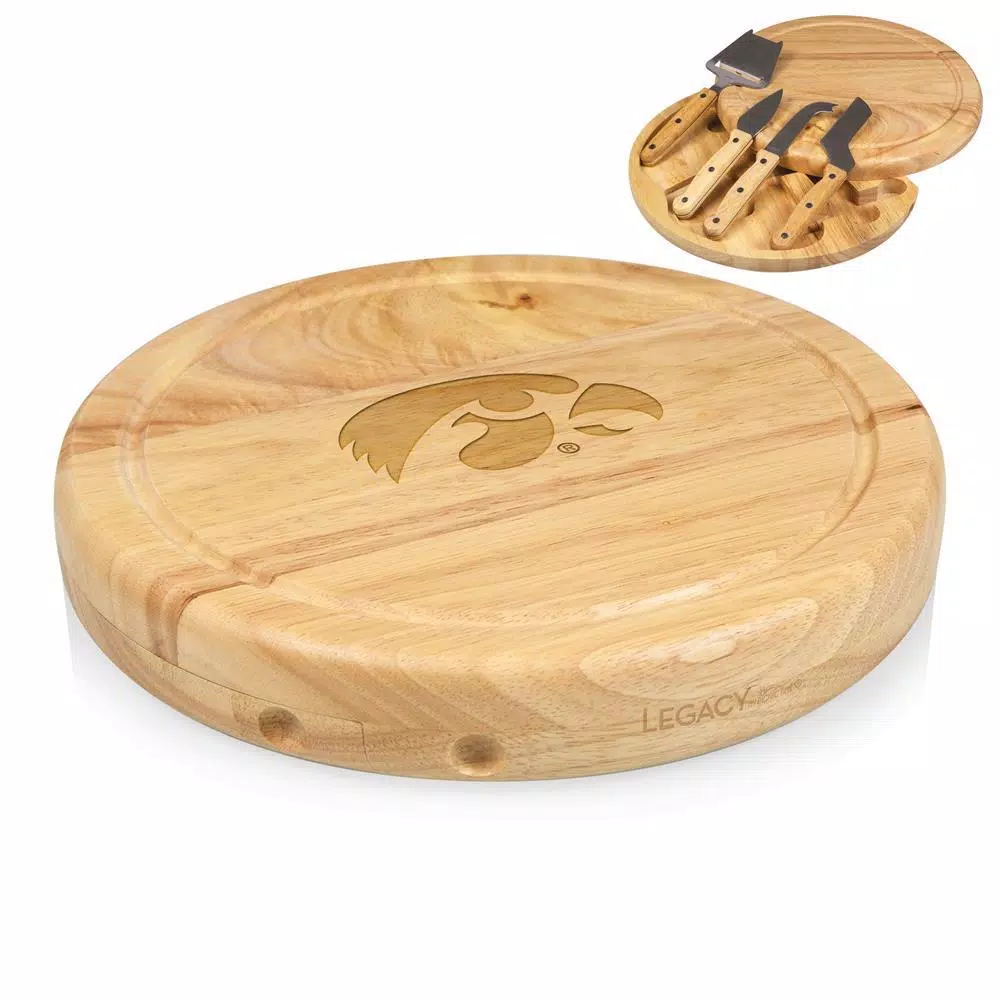 TOSCANA Iowa Hawkeyes Circo Wood Cheese Board Set with 4 Stainless Steel Tools
