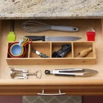 Unbranded Natural Bamboo Drawer Organizer - 4 Compartment Long Slim Storage Tray, 17.5 x 4 in. thumbnail 3
