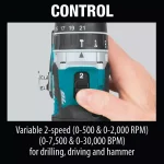 Makita 18V LXT Brushless 1/2 in. Hammer Driver-Drill Kit with (2) 2.0Ah Batteries, Charger and Bag thumbnail 4
