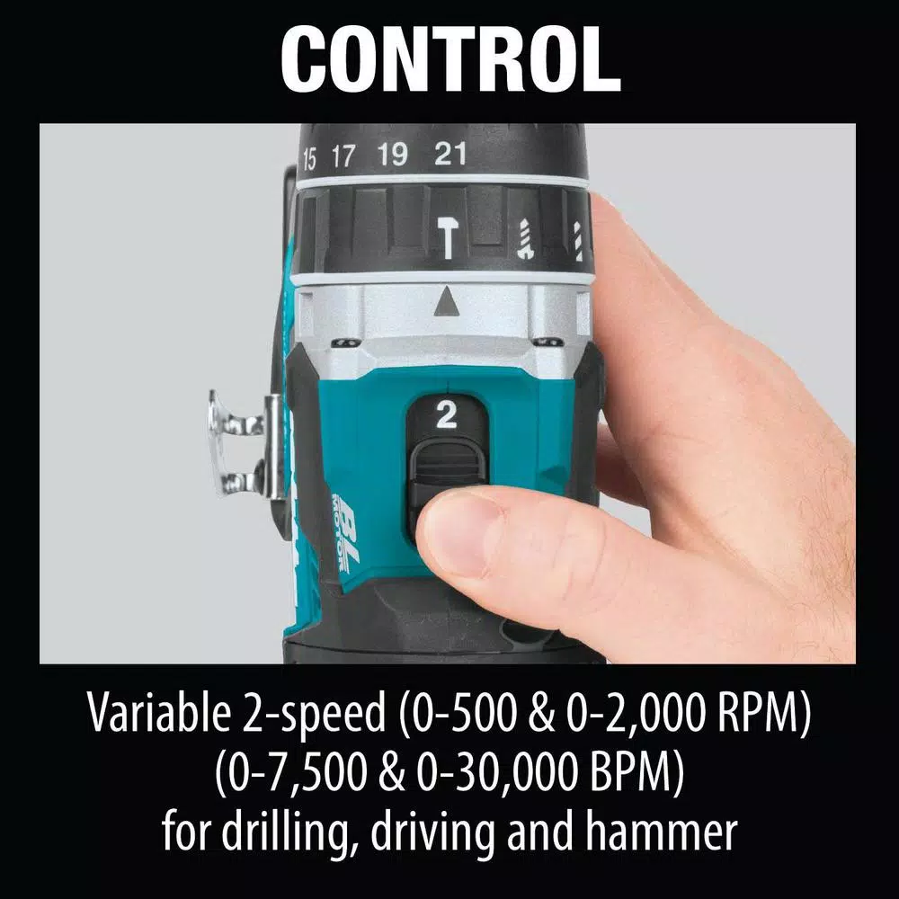 Makita 18V LXT Brushless 1/2 in. Hammer Driver-Drill Kit with (2) 2.0Ah Batteries, Charger and Bag