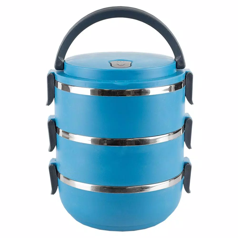 Unbranded 3-Tier Leak-Proof Stainless Steel and Plastic Lunch Box with Pop-Up Handle