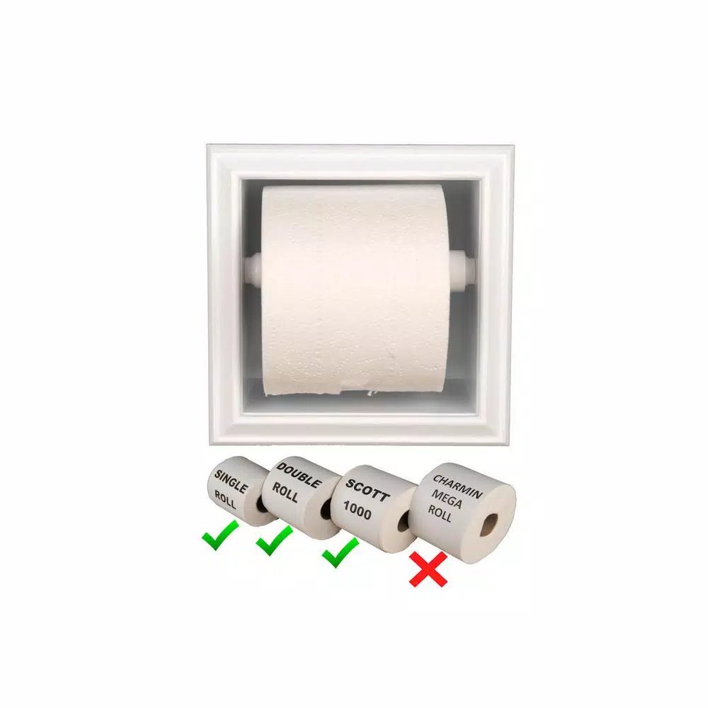 Unbranded Bradford Recessed Toilet Paper Holder, White Plastic, Space-Saving Design