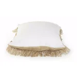 LR Home Beige and White Neutral Fringed Throw Pillow, 20 x 20 in., Geometric Embroidery thumbnail 3