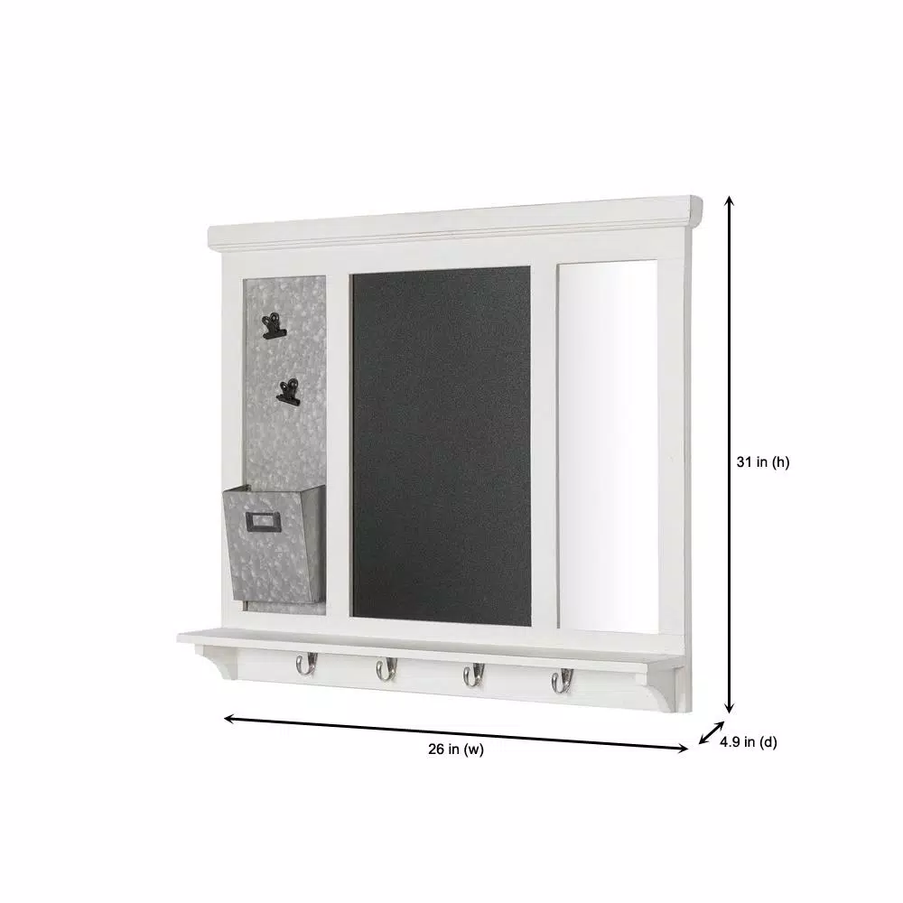 Home Decorators Collection White Wood Multi-Function Wall Organizer with Chalkboard and Hooks