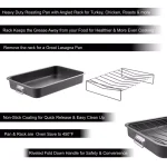 Classic Cuisine Heavy Duty Nonstick Carbon Steel Roasting Pan with Angled Rack thumbnail 4