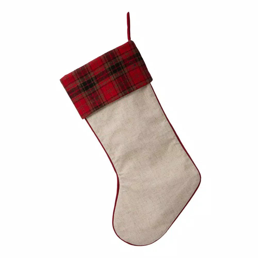 Glitzhome 21 in. Dachshund Fabric Christmas Stocking - White with Red Trim