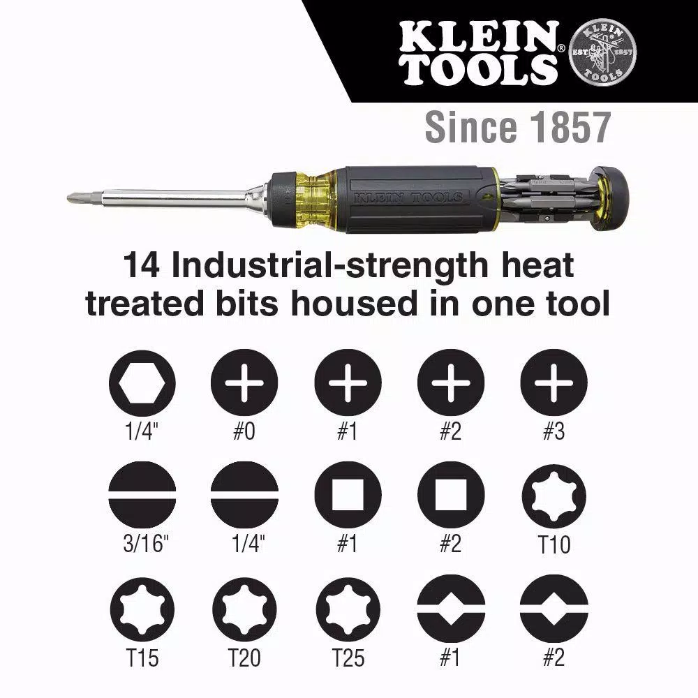 Klein Tools 15-in-1 Multi-Bit Ratcheting Screwdriver with Cushion-Grip Handle