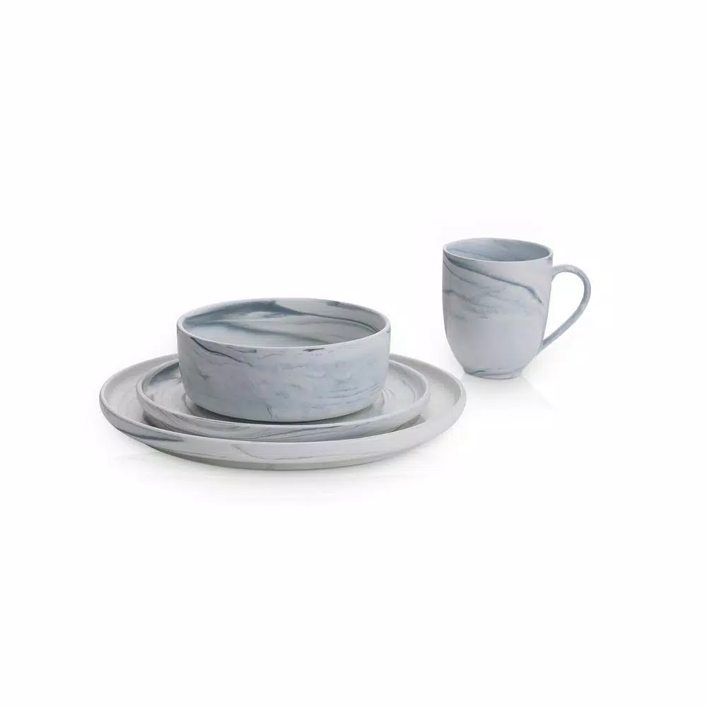 Stone Lain 32-Piece Gray Marble Porcelain Dinnerware Set for 8