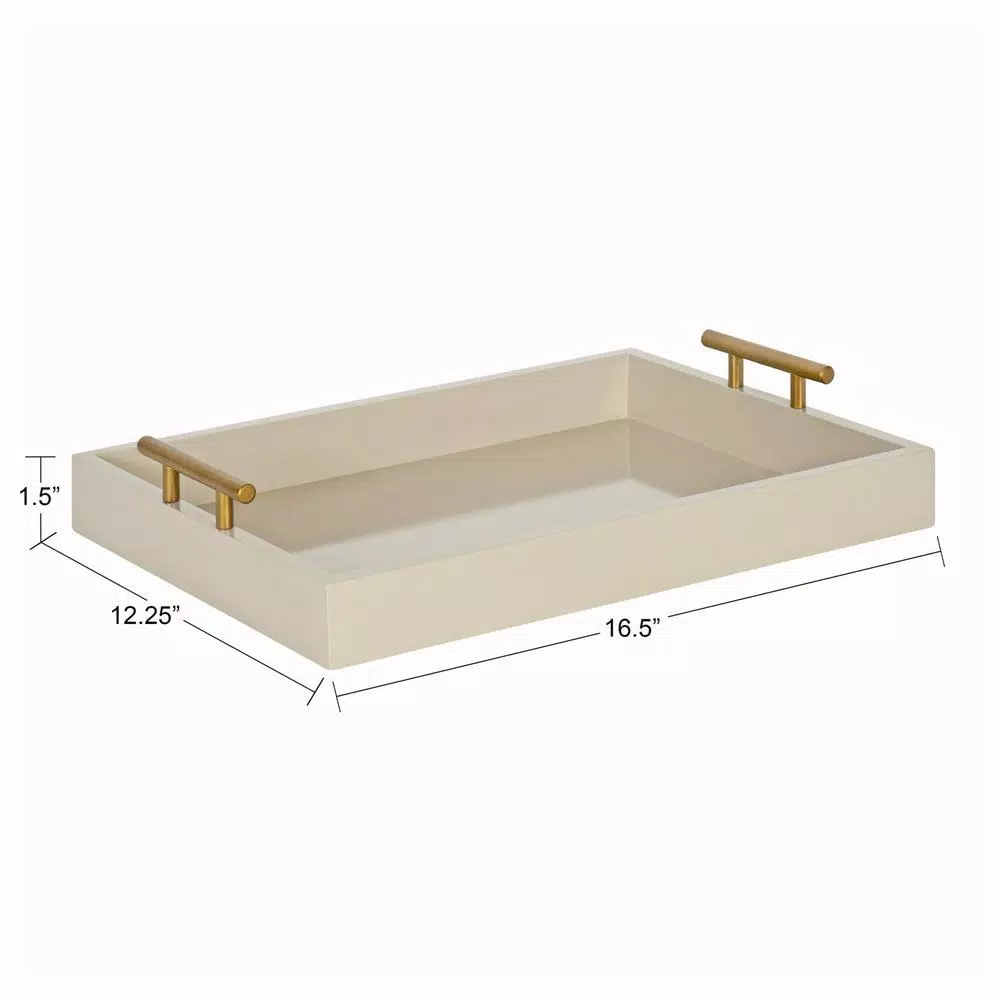 Kate and Laurel Lipton Decorative Rectangular Tray with Brushed Metal Handles, Brown Glossy Finish