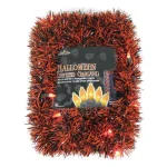 Brite Star 10 ft. Pre-Lit LED Orange and Black Tinsel Halloween Garland thumbnail 2
