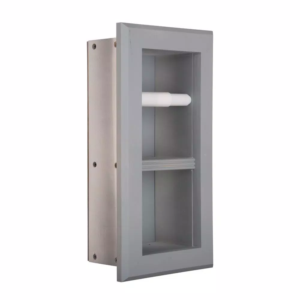 Unbranded Newton Recessed Toilet Paper Holder with Bevel Frame, Solid Pine, Gray