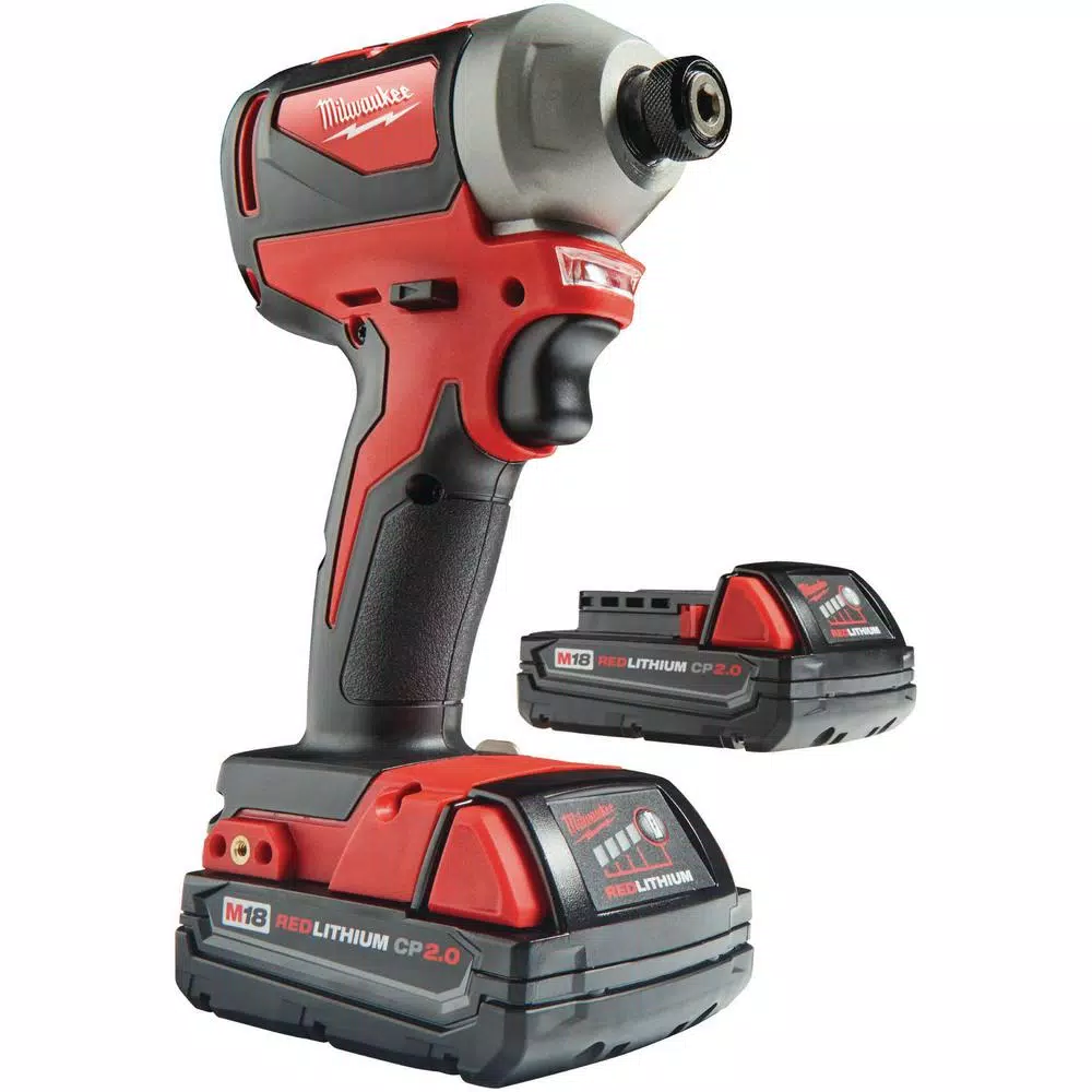 Milwaukee M18 18V Brushless Cordless 1/4 in. Hex Impact Driver Kit with Two 2.0 Ah Batteries and Charger