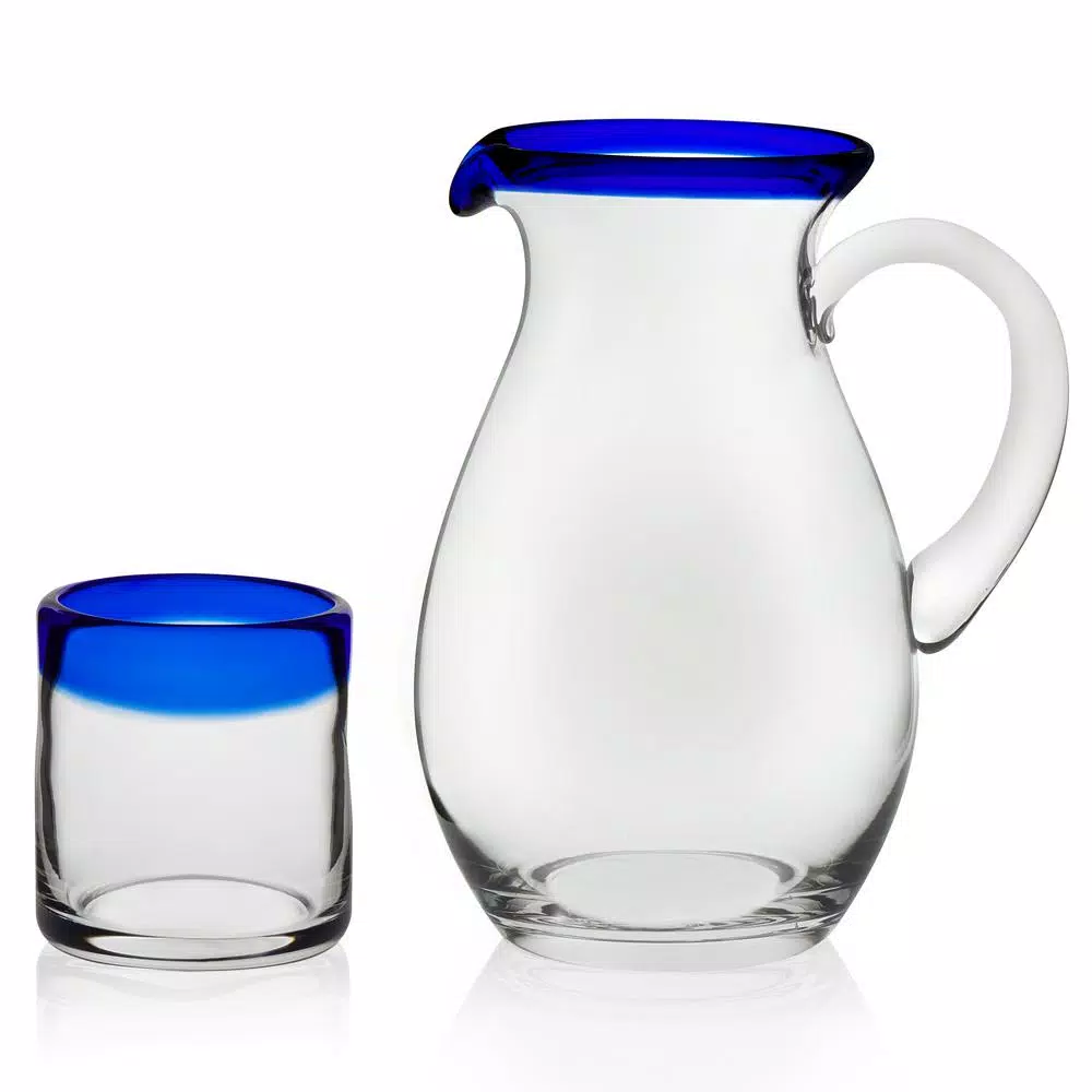 Libbey Sangria 5-Piece Glass Pitcher and Rocks Glass Set with Blue Accents