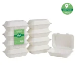 Unbranded 9 in. White Sugarcane Clamshell Containers, Biodegradable & Compostable (300 Pack) thumbnail 2