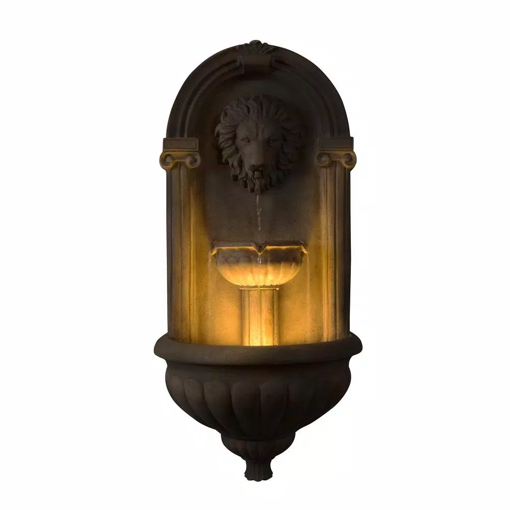 Kenroy Home Royal Resin Lionhead Wall Fountain - Sandstone Finish Mediterranean Outdoor Water Feature