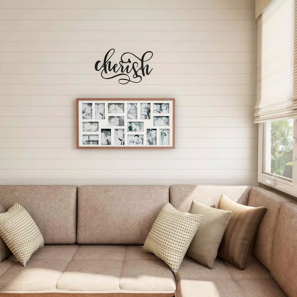Lavish Home "Cherish" Metal Cutout Wall Sign - Distressed Dark Brown Rustic Decor