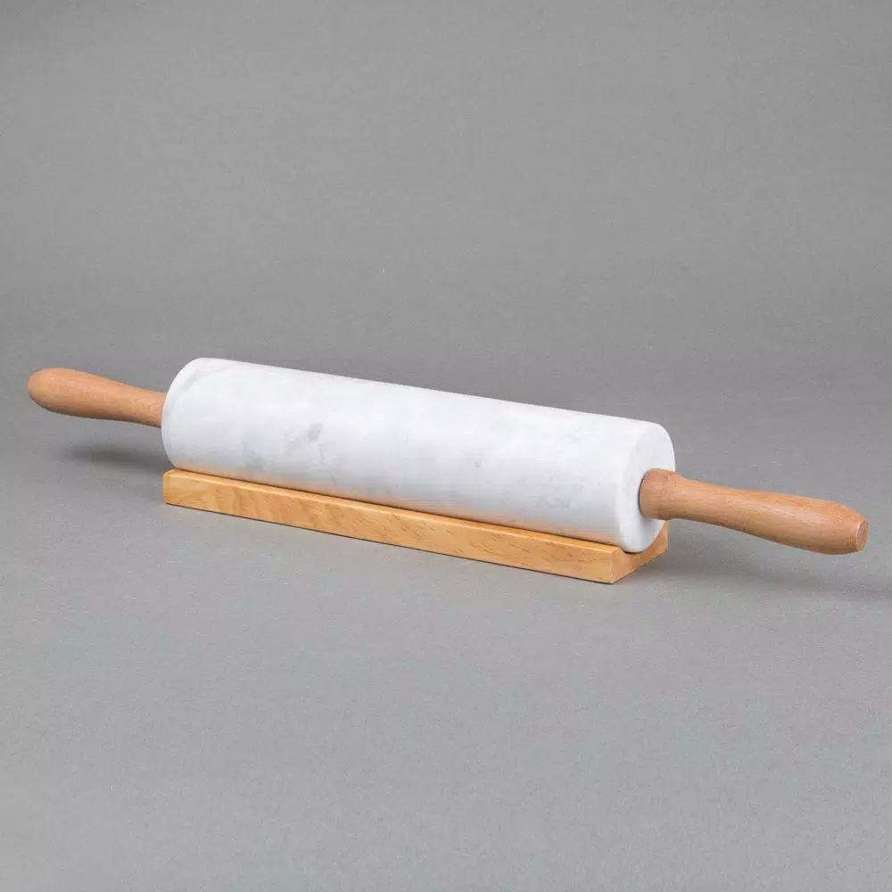 Creative Home Natural Marble Rolling Pin with Wooden Handles and Storage Cradle, 18 in.