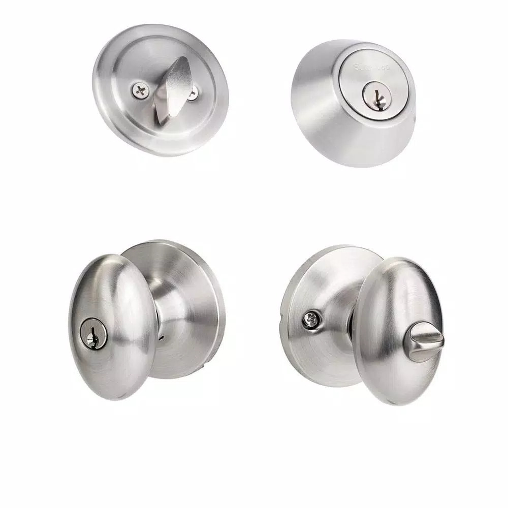 Sure-Loc Hardware Arapaho Satin Nickel Egg Shaped Keyed Entry Knob and Deadbolt Combo Pack
