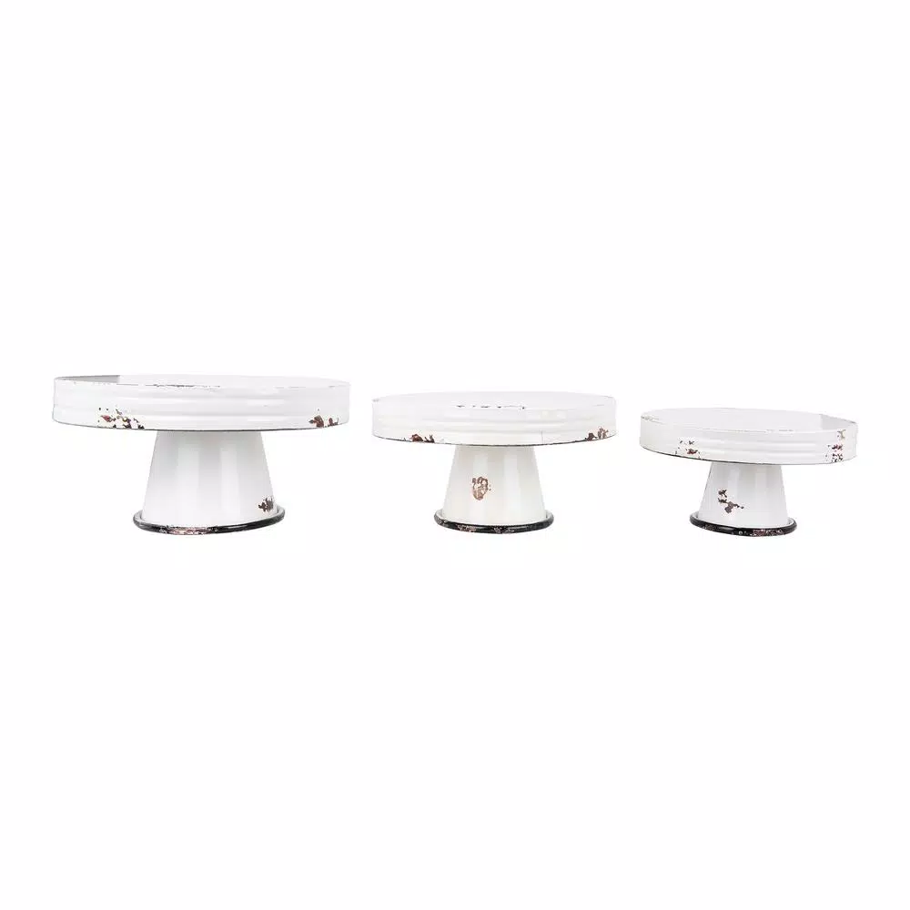 3R Studios Distressed White Metal Cake Stand Set of 3 - Country Cottage Style Pedestals