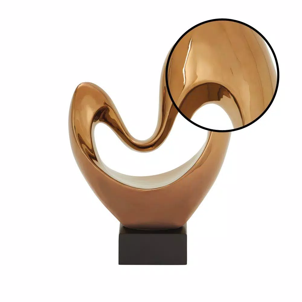 LITTON LANE Modern Reflections Abstract Heart Ceramic Sculpture - Polished Copper Finish Porcelain